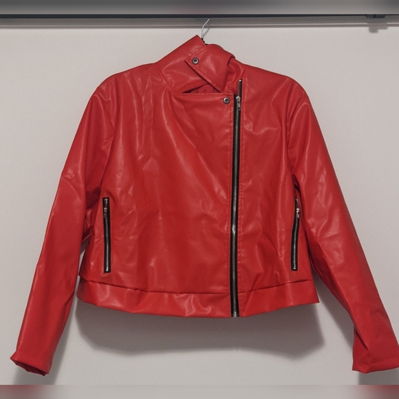 1x Red Shein SXY Plus Zip Up PU Leather Moto Jacket - Picture 5 of 7